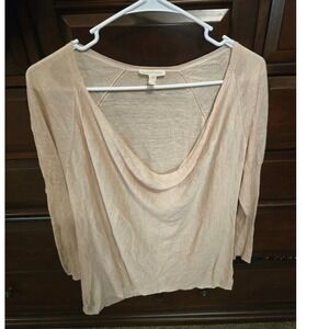 Eileen Fisher Silk Linen Blend Cowl Neck  Beige XL Long Sleeve Knit Top